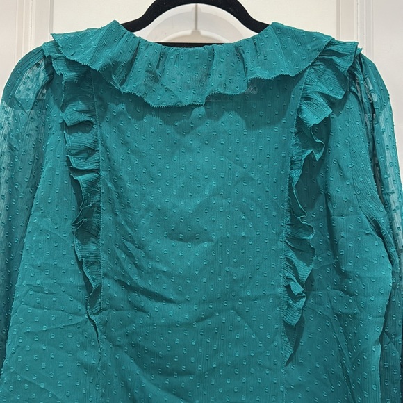 LOFT Long Sleeve Green Teal Flowy Blouse. Size Petite Large - Picture 7 of 10